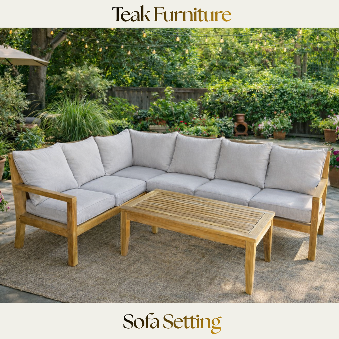 Teak Furniture — L-Shaped Sofa Setting with Table